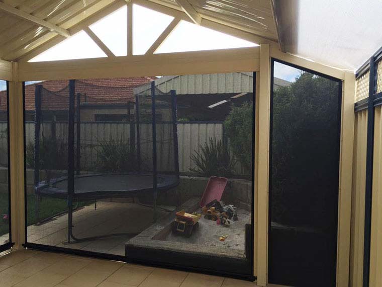 looking out to trampoline from inside