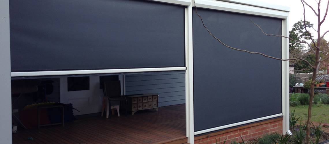 dark mesh ziptrak blinds on verandah in perth